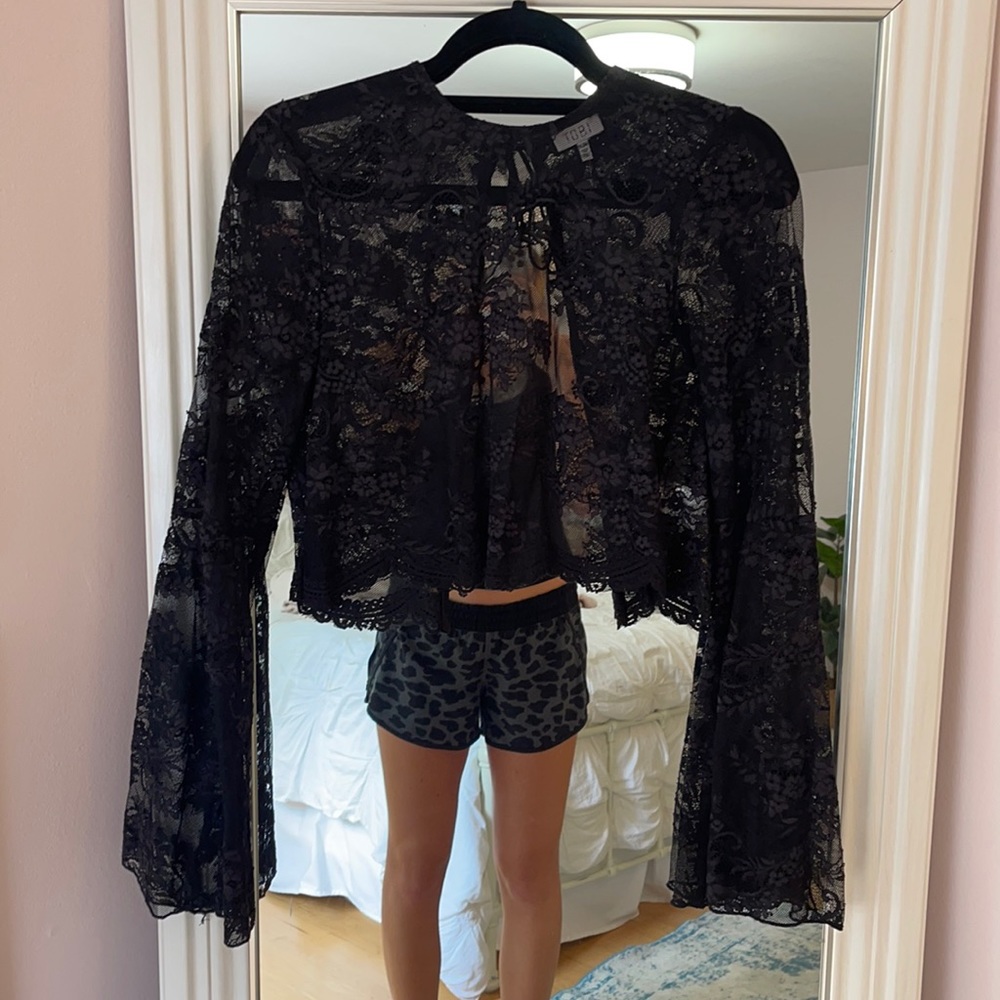 Tobi black sheer floral crop top